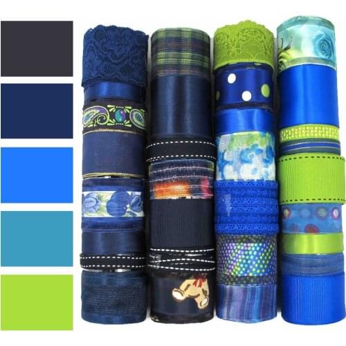 Blue and Green Ribbon Set|Grosgrain Ribbon|Satin Ribbon|Organza Ribbon|Hair Bow Supplies|Scrapbook|Craft supplies|Party Decor