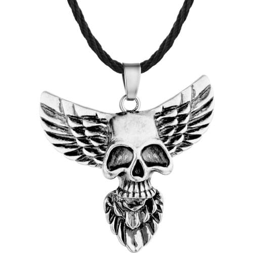 Punk skull eagle wing pendant necklace Gothic fashion jewelry mens Slavic necklace