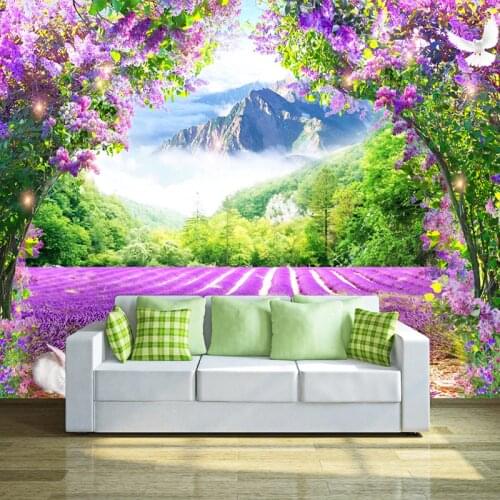 Custom Photo Wallpaper Fresh Lavender Flower Vine Arch 3D Wallpaper Modern Living Room Bedroom Sofa Decoration Papel De Parede