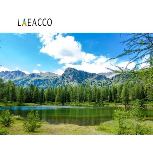 Natural Backgrounds Lake Mountain Tree Forest Green Grass Blue Sky Cloudy Scenic Photography Backdrops Photocall Photo Studio
