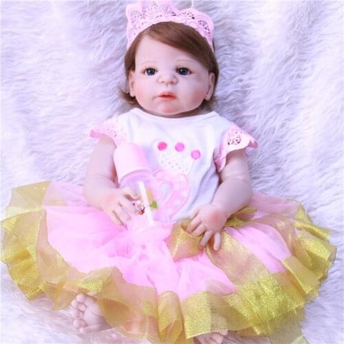 NPK new 23" real full silicone reborn baby dolls bebes reborn bonecas alive new born girl child toy gift dolls