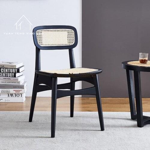 Nordic rattan solid wood chair simple black home modern backrest dining chair japanese style ancient furniture makeup chair