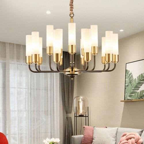LED luxury Copper chandelier lighting living room pendant lamps American dining room fixtures Nordic bedroom hanging lights