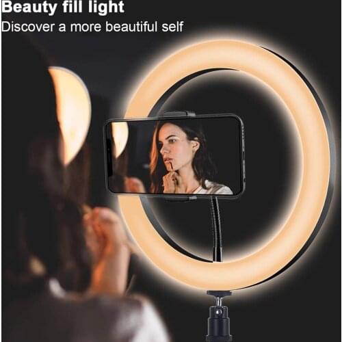 10" Dimmable LED Selfie Round Light with Phone Clip Brightness Adjustable Lamp for Live Broadcast Selfie Photography Video