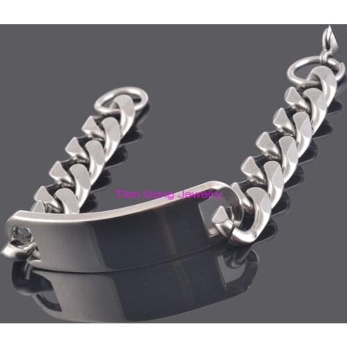 Heavy 15mm Stainless Steel Mens ID Bracelet Silver Color Chain Bracelets For Men 8.66" High Quality