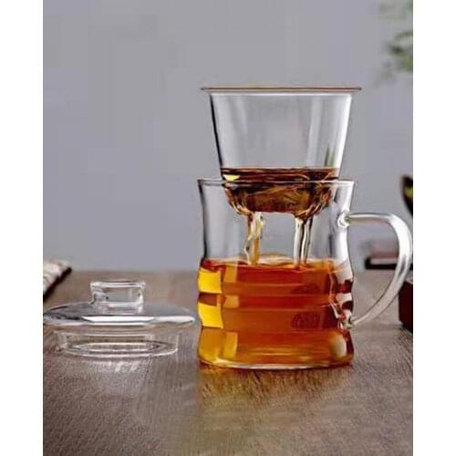 High Borosilicate Glass Tea Cup Office Water Cup Bamboo Three-piece Cup Household Transparent Tea Water Separation Tea Cup