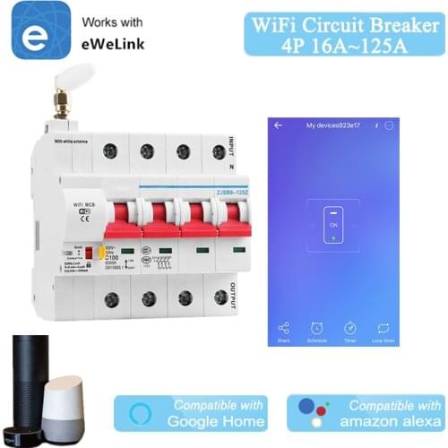WiFi Circuit Breaker Remote Control by eWeLink Voice Control With Amazon Alexa and Google Home 4P WiFi MCB 16A~125A IFTTT