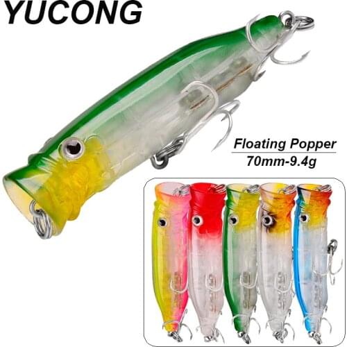 YUCONG 1PCS Popper Lure 7cm-9.4g Topwater Fishing Bait Laser Swimbait Artificial Hard Wobbler Pesca Isca With Matte Tin Hooks