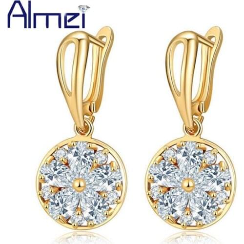 Almei Stud Earrings for Women White Earring with Stones Silver Color Round Earings Fashion Jewelry New Year Gifts 10% Off Y335