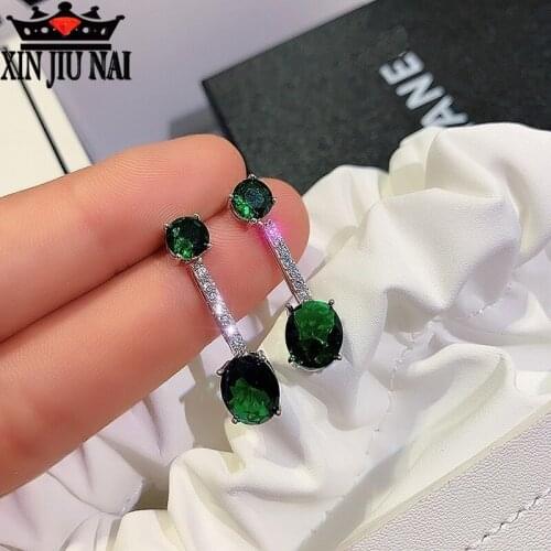 Vintage green gem earrings womens super flash inlaid olive green emerald AAA zircon diamond silver 925 sterling silver jewelry