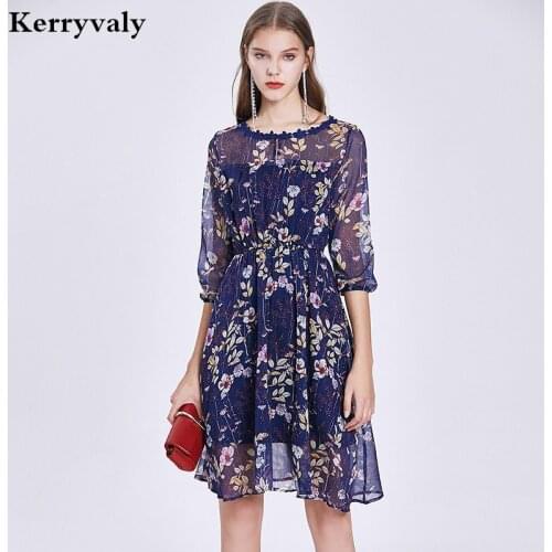 Fairy Fashion Printing Floral Chiffon Summer Dress Zomerjurk Dames 2021 Women A-Line Beach Holiday Patty Dress Streetwear K6609