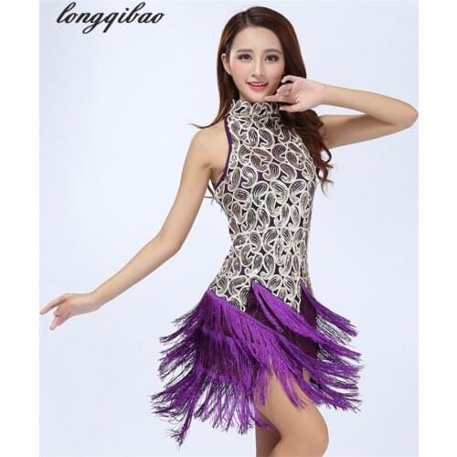 Elegant Sexy Unequal Women Girls Sequin Fringe Tassel Skirt Ladies Latin Tango Ballroom Salsa Dance Dress AL7224