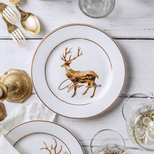 Golden Stroke Ceramics Plate Elk Fruit Salad Plates Western Pasta Dish Dining Table Main Course Trays Restaurant Serving Tray