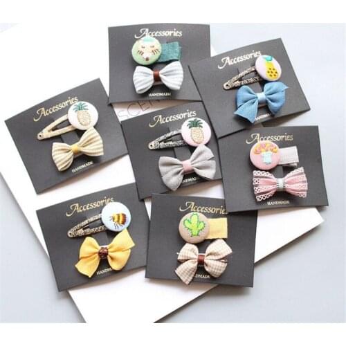 10set/lot New Arrival Creative Styles Kids Hair Clips Fashion Retro Button Bow Hairpin Hair Ornaments Gift