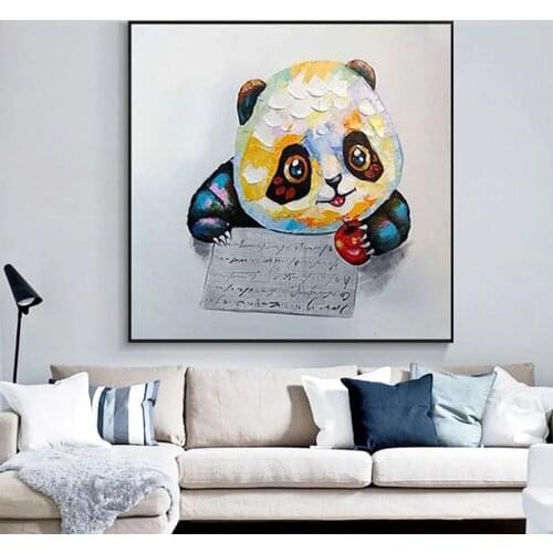 100% Hand Painted Cartoon Baby Panda Oil Painting On Canvas Wall Art Frameless Picture Decoration For Living Room Home Decor