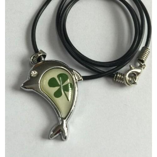 FREE SHIPPING 12 PCS Fashion jewelry real four leaf clover dolphins shape Romantic Pendant