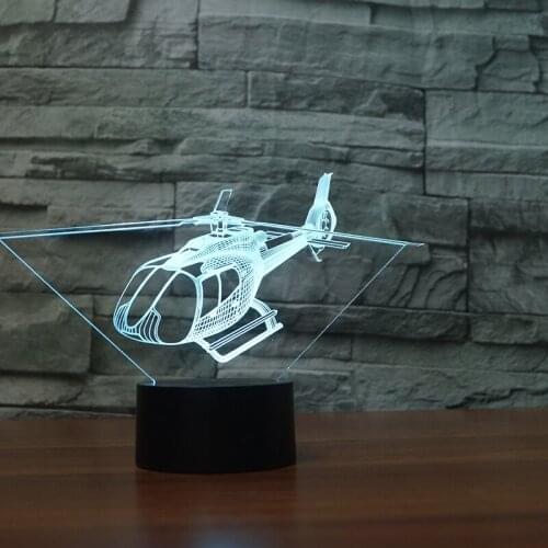 Helicopt 3D Night Light LED Remote Touch Airplane Table Lamp 3D Lamp 7 Color Changing USB Indoor Lamp