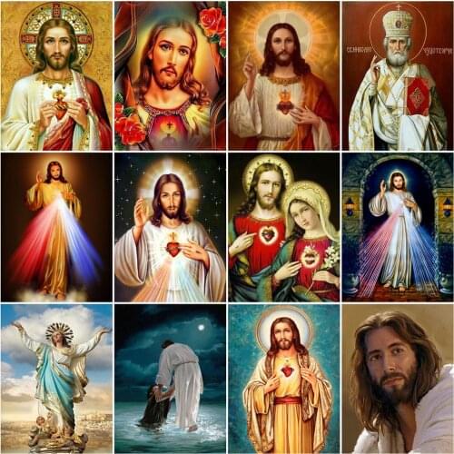 HUACAN 5D DIY Diamond Painting Cross Stitch Religion Painting Rhinestone Portrait Full Square Diamond Embroidery Jesus Decor