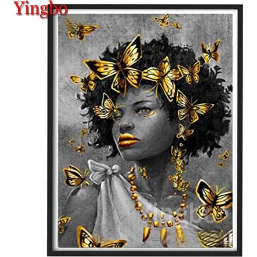 Diamond Painting african fantasy butterfly Gold woman Full Square Drill Embroidery Kit Diamond Mosaic Art Rhinestone Home Decor
