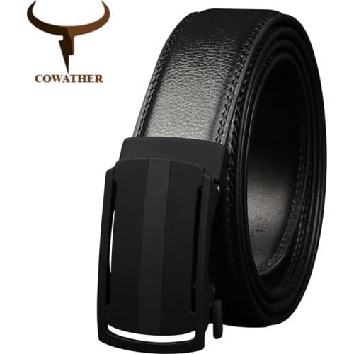 COWATHER Automatic Buckle Men Belt Cow Genuine Leather Belts For Men High Quality Cowhide Leather Male Strap Fashion Straps