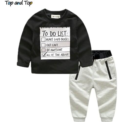 Top and Top Spring Autumn Casual Kids Boys Clothing Sets Cotton Long Sleeve Letters T-shirt+Pants 2Pcs suits Children Sportswear