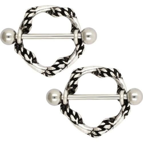 JHJT 2PCS Nipple Rings 14G 316L Stainless Steel Nipple Shied Barbells Body Piercing Jewelry