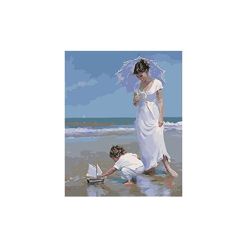 MaHuaf-X933 mother and boy sea painting by numbers art canvas painting wall pictures for living room home decor 40x50cm framed
