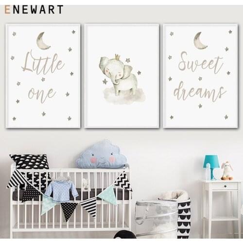 Kawaii Watercolor Cartoon Elephant Animal Posters and Prints Canvas Art Painting Wall Art Nursery Picture Baby Room Decor