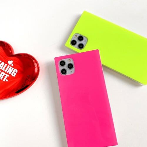 Square Neon Case for iPhone 11 12 7 8 Plus XS MAX XR XSilicone Fluorescence Soft Cover for iPhone SE 2020 11 Pro Max 12 Mini