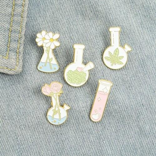 Plant Lover Lab Enamel Pins Custom Flask Test Tube Brooch Lapel Badge Bag Cartoon Scientist Jewelry Gift for Kids Friends