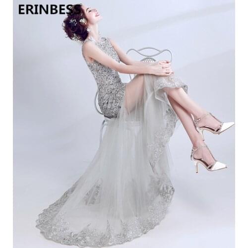 Hot Selling O-Neck Appliques Light Gray Evening Dresses Long Prom Gowns 2019 Party Gowns Vestido De Festa Mermaid Evening Dress