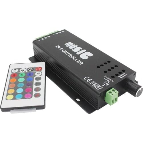 DC 12V 24 Key Metal 2 Channels Music Sound IR Remote Controller for SMD 3528 5050 RGB LED Strip Lights for Home Decoration