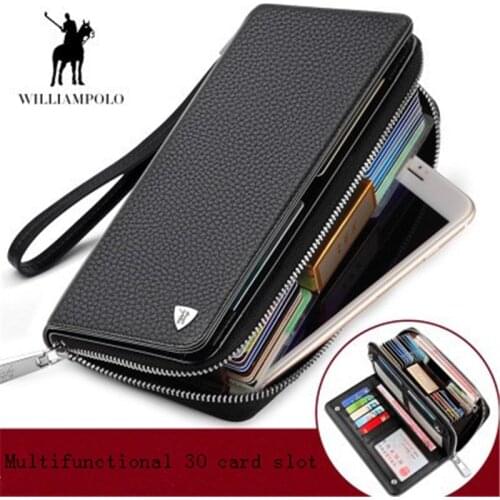Williampolo mens wallet anti-theft brush leather card bag mens 30 card large-capacity wallet mobile phone cigarette clutch