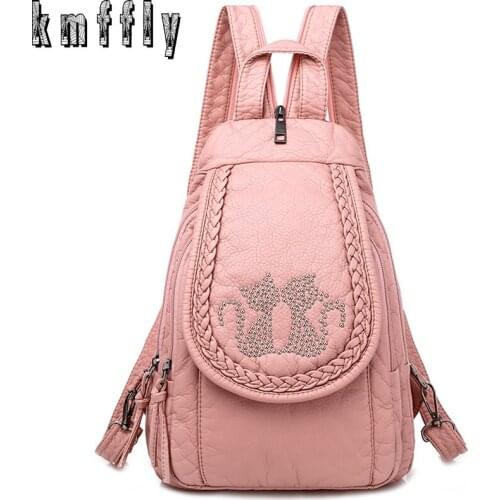 New Ladies Soft Washed Leather Backpack Cute Small Backpack School Bags for Girls Sac a dos Travel Backpack Mochila Feminina