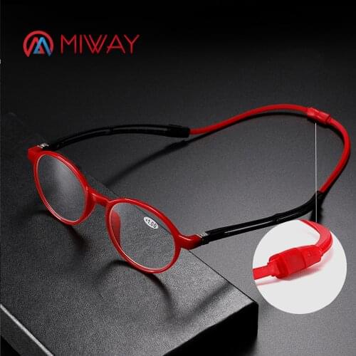 MIWAY Unisex Adjustable Hanging Neck Eyewear Folding Magnet front Reading Glasses Woman Men Design Diopter Reader Eyeglasses