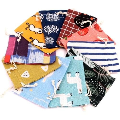 Wholesale 100Pcs Colorful Patterns Cotton Bags 10x14cm Small Drawstring Pouches Linen Gift Bag bracelets jewelry packaging bags
