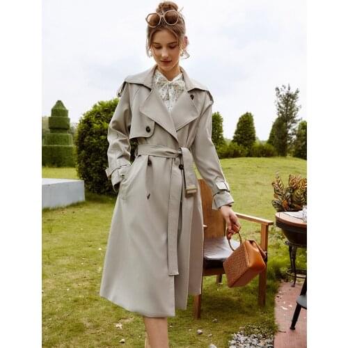 Khaki windbreaker coat womens autumn new 2021 loose British knee length coat