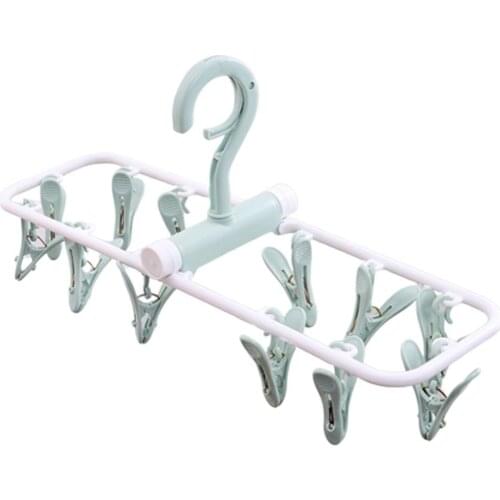 Plastic Rectangle 12 Clips Folding Towel Underwear Bra Socks Hanger Drying Rack