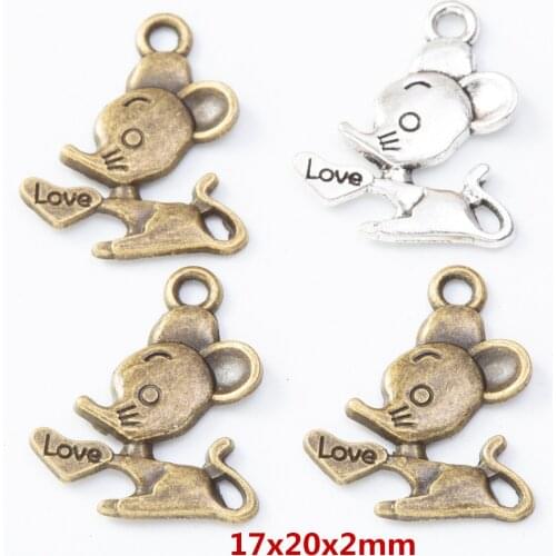 70 pieces of retro metal zinc alloy mouse Pendant for DIY handmade jewelry necklace making 8197
