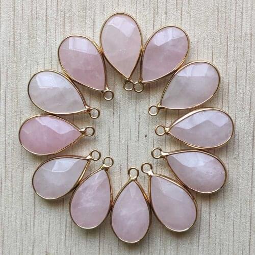 Fashion natural rose quartzs stone section drop shape golden connector pendants for jewelry making 12pcs/lot wholesale free