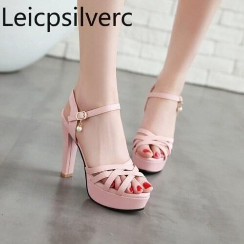 Womens Sandals summer new style Fashion Solid Fish mouth Open toe Buckle Thick heel High heel Womens shoes plus size 34-43