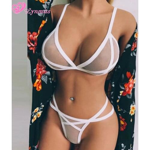 Lynmiss Sexy Lingerie Set Women Underwear Mesh Perspective Sex Bra Panties Suit Straps Women Erotic Lingerie Two-Piece Suit