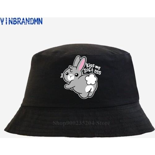 2021 New summer Designer Kawaii Bunny Kiss My soft Ass Fishing hat Cute Rabbit Bucket hat girl boys Cartoon animal print sun hat