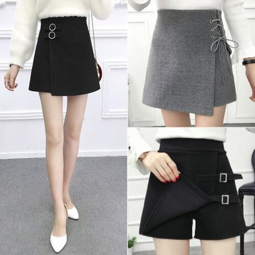 Shorts Women High Waist Shorts Womens Autumn And Winter Woolen Culottes A- Line Ropa Mujer