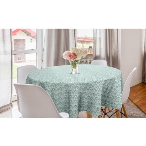 Japanese Round TableclothOcean Illustration Curvy Rippled Circle Table Cloth Cover for Dining Room Kitchen Decor & Party