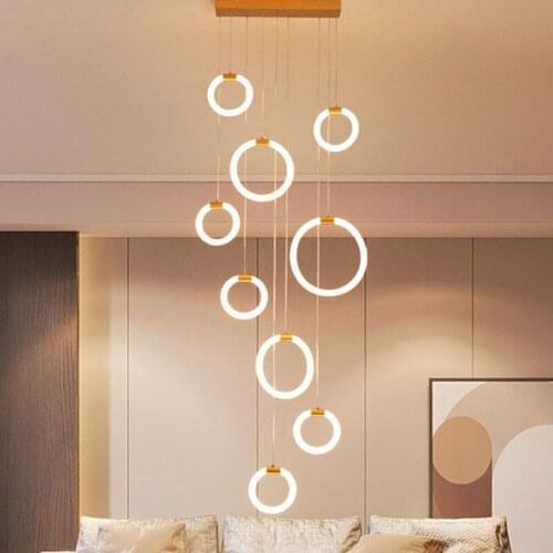 Modern Large staircase LED ring pendant light lamps Hall metal acrylic Chandelier bedroom hanginglamp dinning room fixtures