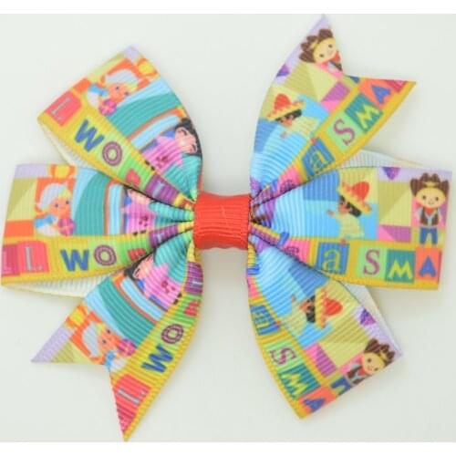 SUPWRF 1 PCS 3.1" cartoon kids hair accessories hair bows With Clip hair ties Printed Ribbon headwear Retail T0929