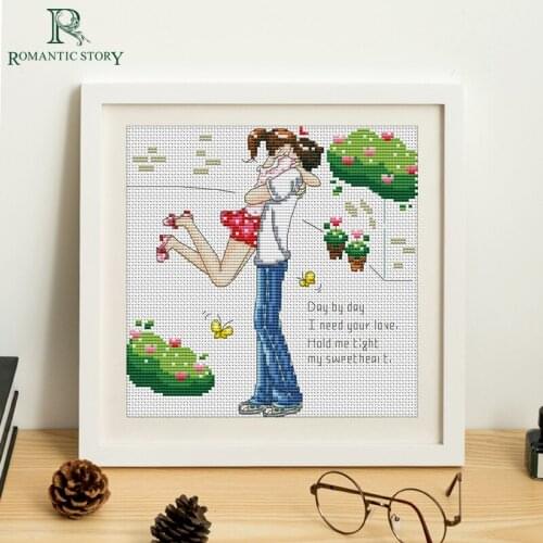 Embroidery,Paintings,Needlework,Cross stitch kits,Couples, embracing,DIY Cross-stitch,thread embroidery,Romantic Story 2079