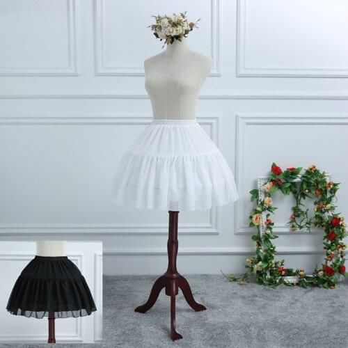 Black Midi 2 Hoops Chiffon Skirt Womens Lolita Chiffon Petticoat A-line Skirt Bustle Cocktail Pannier Underskirt White CQ033