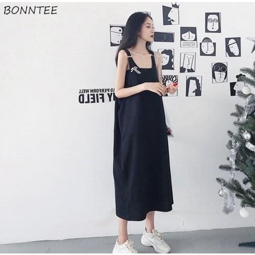 Dresses Women Spaghetti Strap All-match Casual Square-collar Ankle-Length Summer Leisure Fashion Korean Female Design Harajuku
